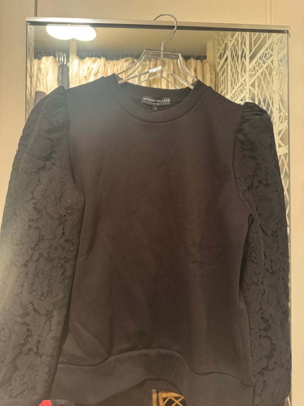 Generation Love Black Lace-Sleeve Pullover Sweatshirt